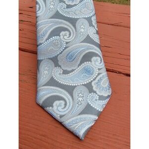 Enro Platinum Super 120s Handmade Men's Necktie Paisley Silver Silk 57" x 3.5"